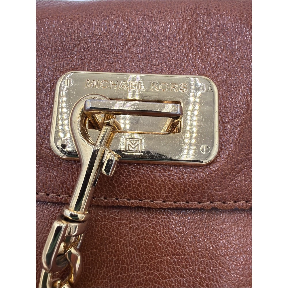 Michael Kors Genuine Leather Rectangular Med Sz Shoulder Bag Brown Gold Dust Bag - Picture 2 of 16